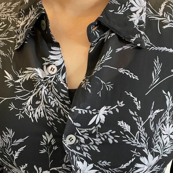 Vintage Blouse with Mauve Tropical Print -6- - Picture 5 of 8